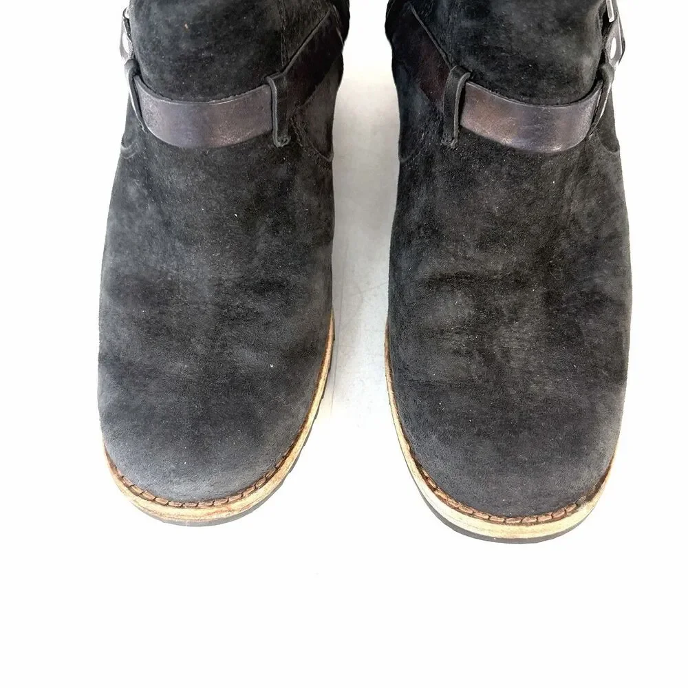 UGG Australia ENDELL Black Waterproof Suede Logo Biker Boots US 8 5604